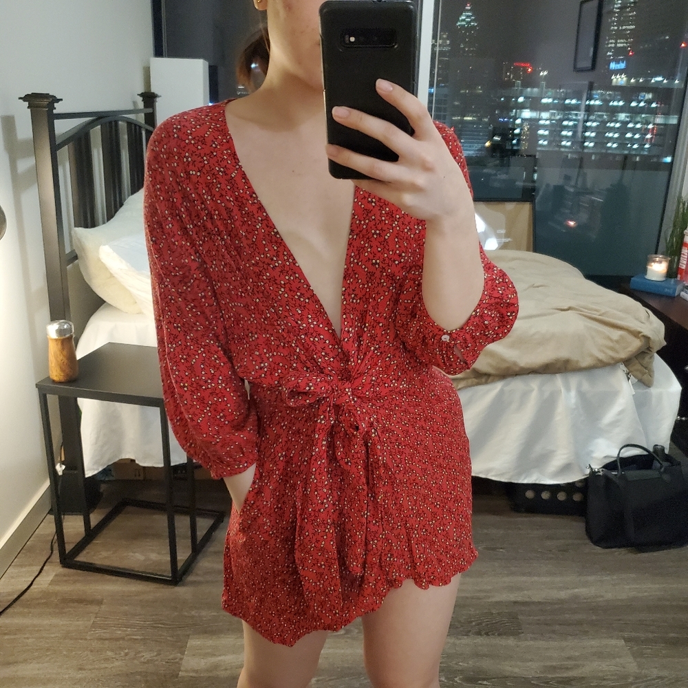 FREE PEOPLE • red tie dress